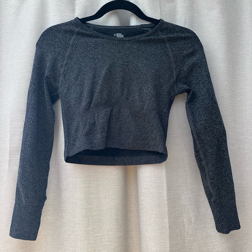 SHEIN Dark Gray Long Sleeve Work Out Crop Top